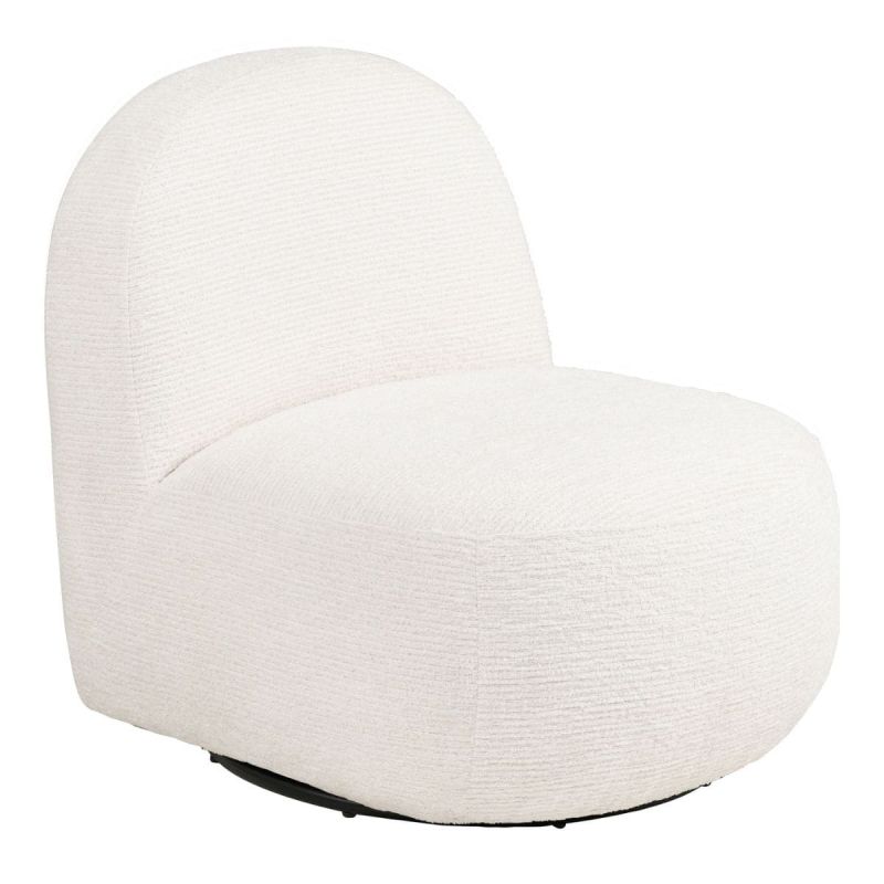 Fauteuil tissu velours texturé blanc pivotant - JOANY Fauteuil tissu velours texturé blanc pivotant - JOANY