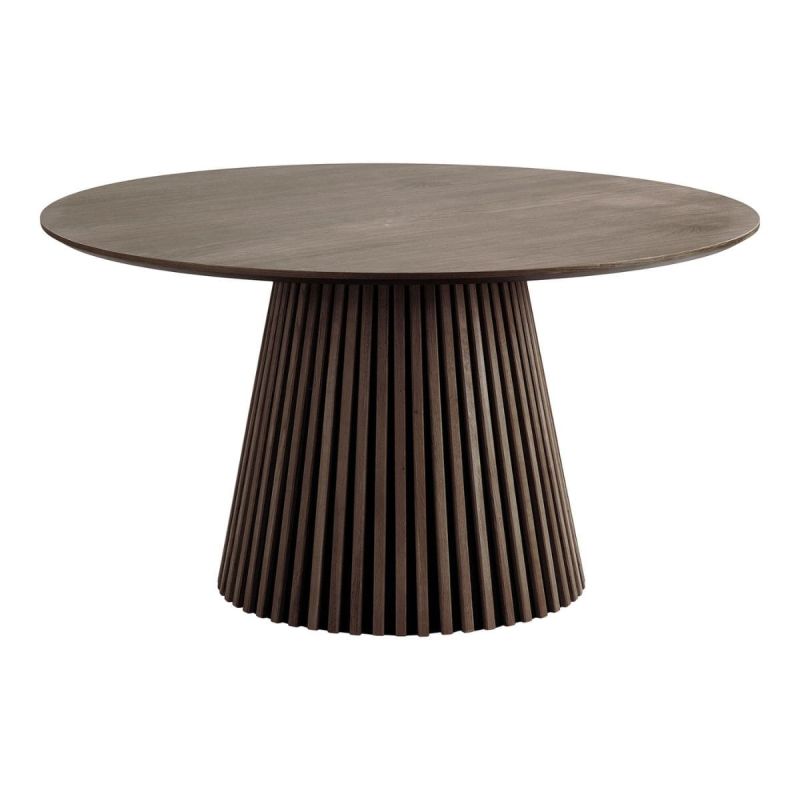 Table repas ronde Ø140cm Pied Central Relief MDF Placage Chêne fumé - DUBLIN