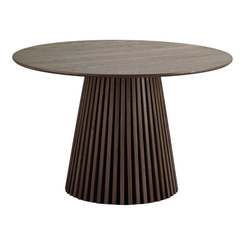 Table repas ronde Ø120cm Pied Central Relief MDF Placage Chêne fumé - DUBLIN