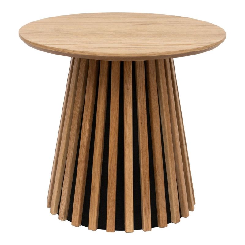 Bout de canapé Rond Pied Central Relief MDF Placage Chêne clair - DUBLIN