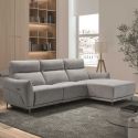 Canapé 3 places relax électrique avec méridienne droite tissu polyester chiné gris clair - SANTIAGO