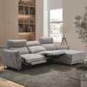 Canapé 3 places relax électrique avec méridienne droite tissu polyester chiné gris clair - SANTIAGO
