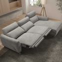 Canapé 3 places relax électrique avec méridienne droite tissu polyester chiné gris clair - SANTIAGO