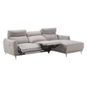 Canapé 3 places relax électrique avec méridienne droite tissu polyester chiné gris clair - SANTIAGO