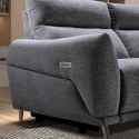 Canapé 3 places relax électrique avec méridienne droite tissu polyester chiné bleu-gris - SANTIAGO