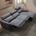 Canapé 3 places relax électrique avec méridienne droite tissu polyester chiné bleu-gris - SANTIAGO