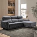 Canapé 3 places relax électrique avec méridienne droite tissu polyester chiné bleu-gris - SANTIAGO