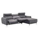Canapé 3 places relax électrique avec méridienne droite tissu polyester chiné bleu-gris - SANTIAGO