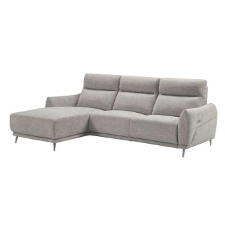 Canapé 3 places relax électrique avec méridienne gauche tissu polyester chiné gris clair - SANTIAGO