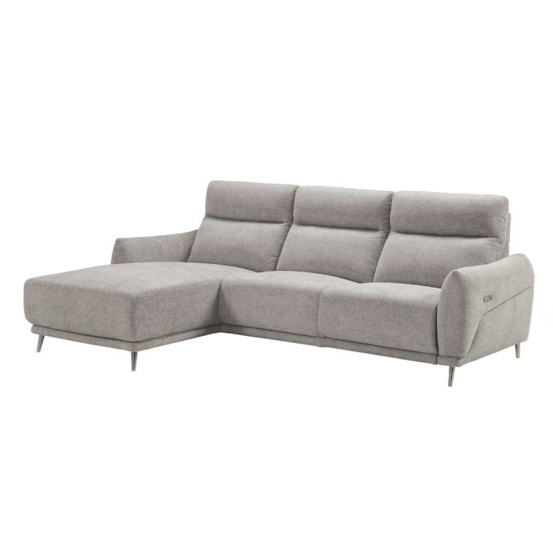 Canapé 3 places relax électrique avec méridienne gauche tissu polyester chiné gris clair - SANTIAGO