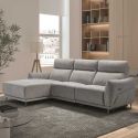 Canapé 3 places relax électrique avec méridienne gauche tissu polyester chiné gris clair - SANTIAGO