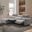 Canapé 3 places relax électrique avec méridienne gauche tissu polyester chiné gris clair - SANTIAGO