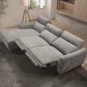 Canapé 3 places relax électrique avec méridienne gauche tissu polyester chiné gris clair - SANTIAGO