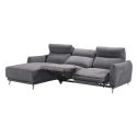 Canapé 3 places relax électrique avec méridienne gauche tissu polyester chiné bleu-gris - SANTIAGO