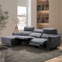 Canapé 3 places relax électrique avec méridienne gauche tissu polyester chiné bleu-gris - SANTIAGO
