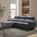 Canapé 3 places relax électrique avec méridienne gauche tissu polyester chiné bleu-gris - SANTIAGO