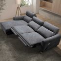 Canapé 3 places relax électrique avec méridienne gauche tissu polyester chiné bleu-gris - SANTIAGO
