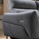 Canapé 3 places relax électrique avec méridienne gauche tissu polyester chiné bleu-gris - SANTIAGO