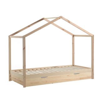 ARKAN - Lit Maison 90x200cm Pin Massif Naturel avec Tiroir