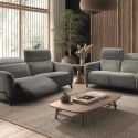 Ensemble Canapé relax électrique + canapé fixe tissu polyester gris - AMSTEN