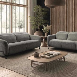 Ensemble Canapé relax électrique + canapé fixe tissu polyester gris - AMSTEN
