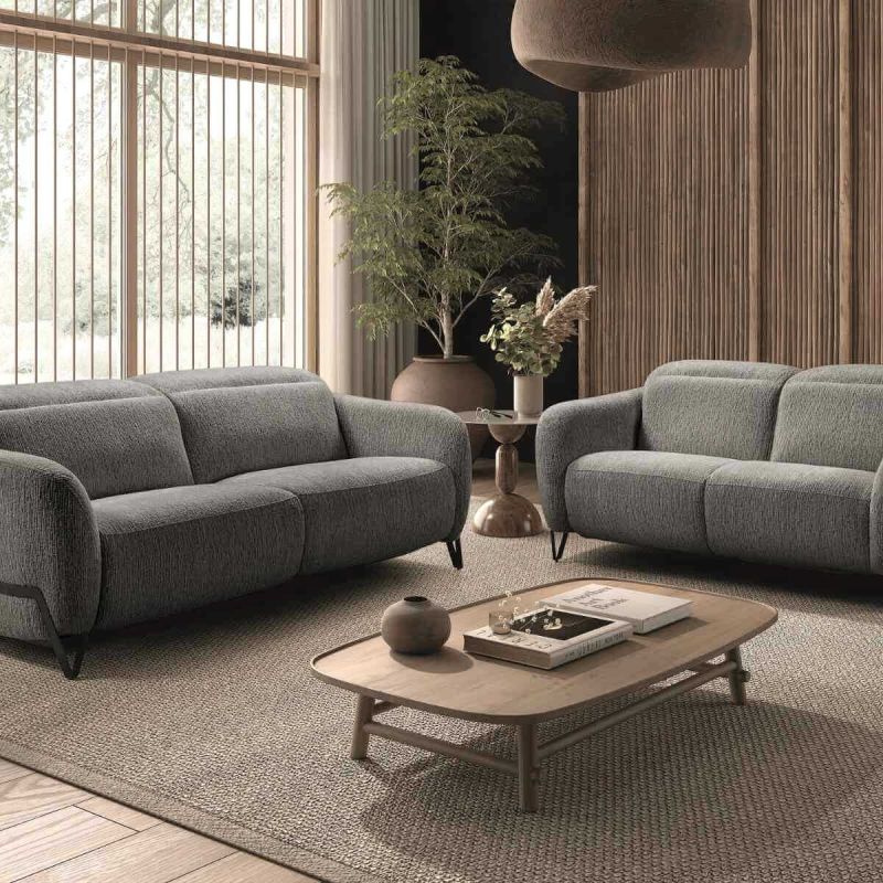 Ensemble Canapé relax électrique + canapé fixe tissu polyester gris - AMSTEN Ensemble Canapé relax électrique + canapé fixe tissu polyester gris - AMSTEN