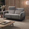 Canapé fixe 2 places tissu polyester gris avec têtières inclinables manuelles - AMSTEN