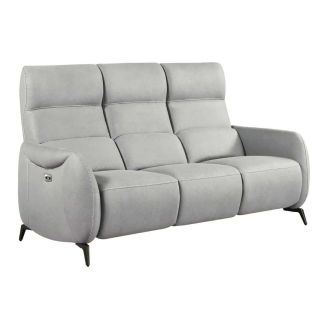 Canapé 3 places relax électrique tissu micro peau ultra doux gris clair avec tablette centrale - SMALK