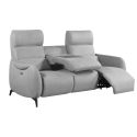 Canapé 3 places relax électrique tissu micro peau ultra doux gris clair avec tablette centrale - SMALK Canapé 3 places relax électrique tissu micro peau ultra doux gris clair avec tablette centrale - SMALK