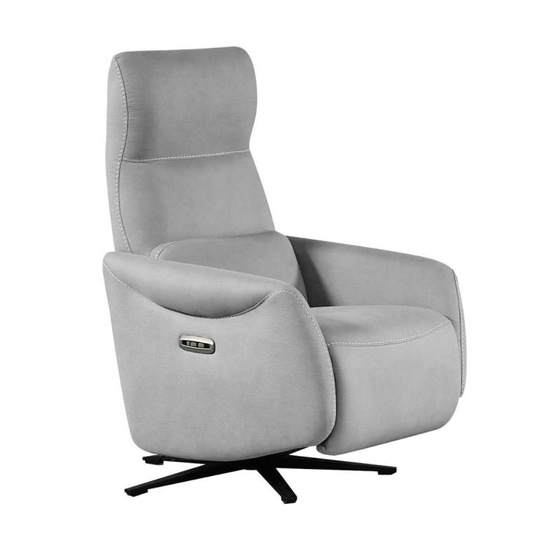 Fauteuil relax électrique pivotant tissu micro peau ultra doux gris clair - SMALK