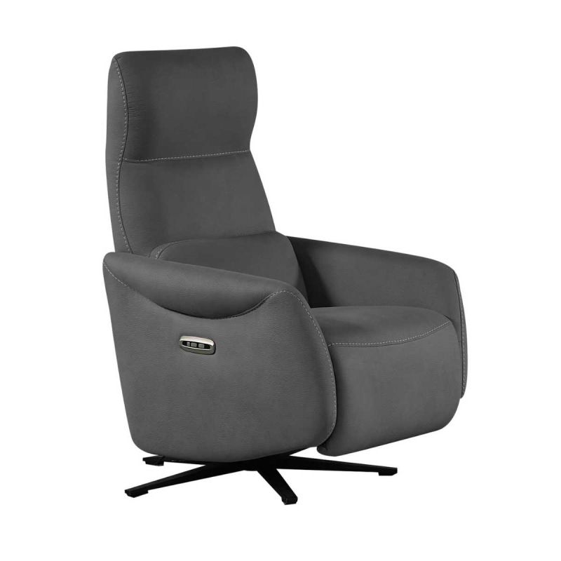 Fauteuil relax électrique pivotant tissu micro peau ultra doux gris foncé - SMALK