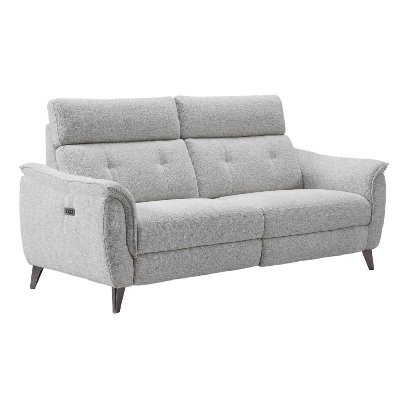 Canapé 3 places relax électrique tissu polyester chiné gris galet - PLYM Canapé 3 places relax électrique tissu polyester chiné gris galet - PLYM