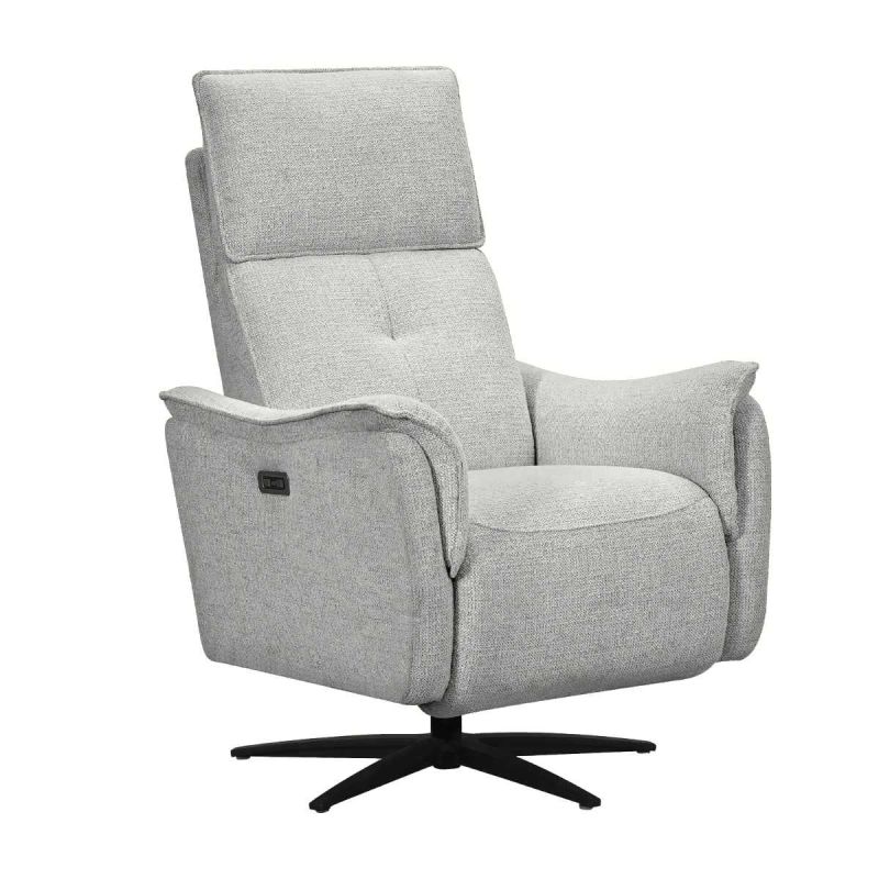 Fauteuil relax électrique pivotant bi-moteur tissu polyester gris galet - PLYM