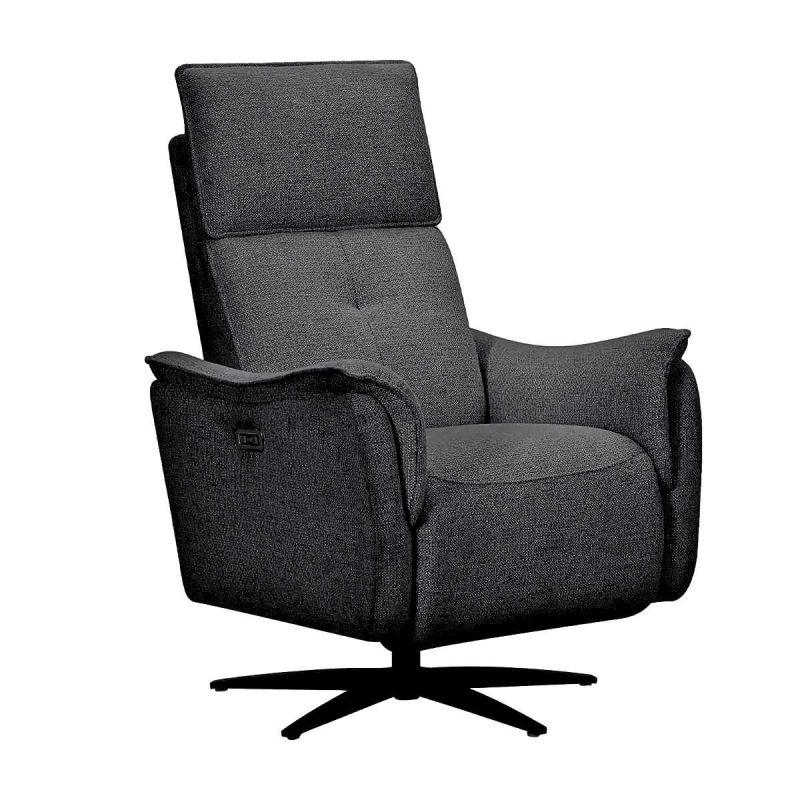 Fauteuil relax électrique pivotant bi-moteur tissu polyester gris carbone - PLYM