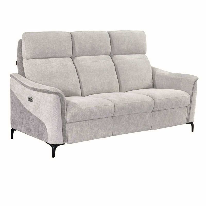 Canapé 3 places relax électrique tissu maillé ultra doux bi-olore gris avec tablette centrale - SOLLYS Canapé 3 places relax électrique tissu maillé ultra doux bi-olore gris avec tablette centrale - SOLLYS