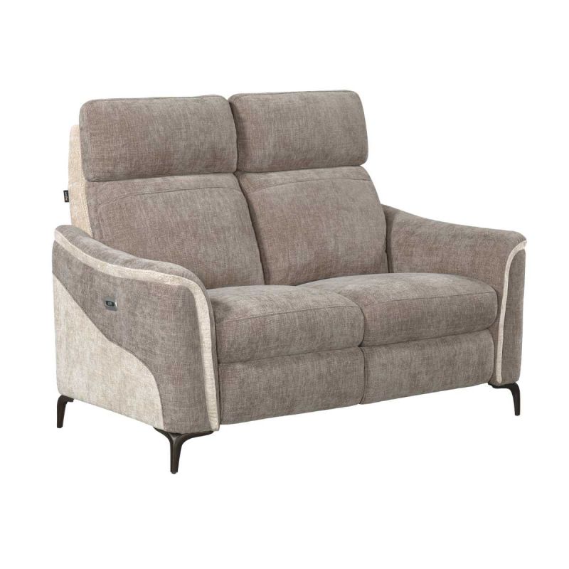 Canapé 2 places relax électrique tissu maillé ultra doux bicolore moka et beige - SOLLYS Canapé 2 places relax électrique tissu maillé ultra doux bicolore moka et beige - SOLLYS