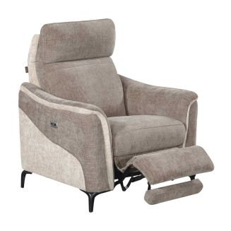 Fauteuil relax électrique tissu maillé ultra doux bicolore moka et beige - SOLLYS