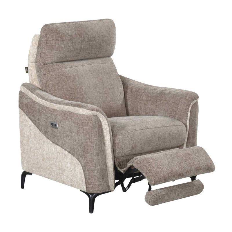 Fauteuil relax électrique tissu maillé ultra doux bicolore moka et beige - SOLLYS