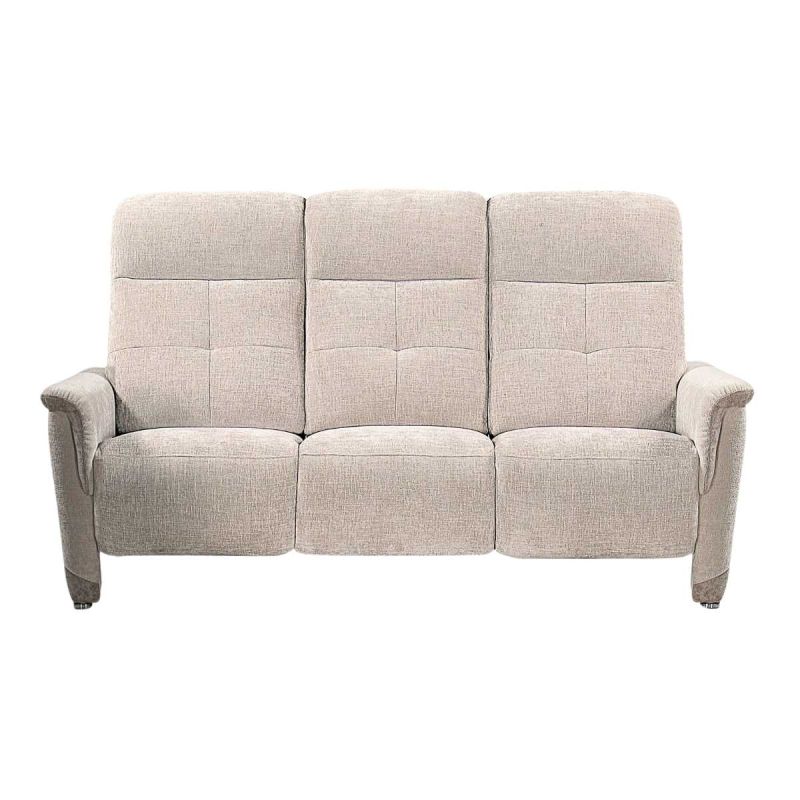 Canapé 3 places relax électrique tissu maillé ultra doux bicolore beige avec tablette centrale - AUSTRAL Canapé 3 places relax électrique tissu maillé ultra doux bicolore beige avec tablette centrale - AUSTRAL