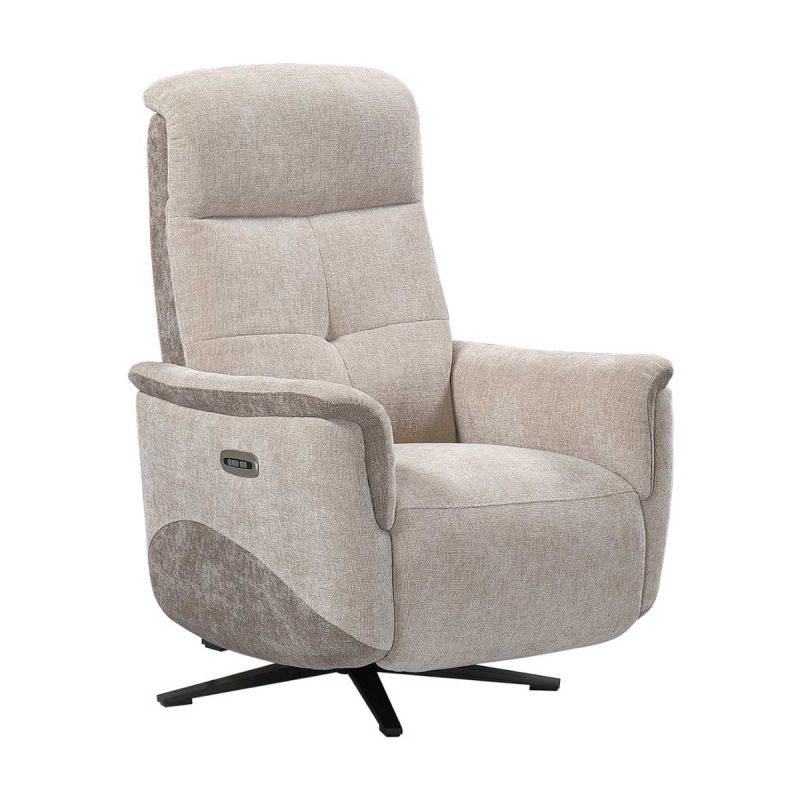 Fauteuil relax électrique pivotant tissu maillé ultra doux bicolore beige - AUSTRAL