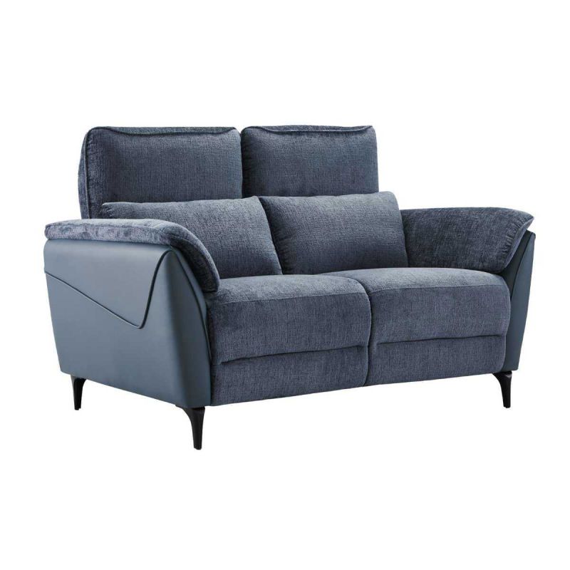 Canapé 2 places fixe bi-matière tissu chenillé et PVC bleu - CELESTE Canapé 2 places fixe bi-matière tissu chenillé et PVC bleu - CELESTE