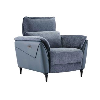 Fauteuil relax électrique bi-matière tissu chenillé et PVC bleu - CELESTE