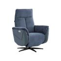 Fauteuil relax électrique pivotant bi-matière tissu chenillé et PVC bleu - CELESTE