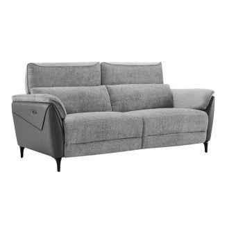 Canapé 3 places relax électrique bi-matière tissu chenillé et PVC gris - CELESTE