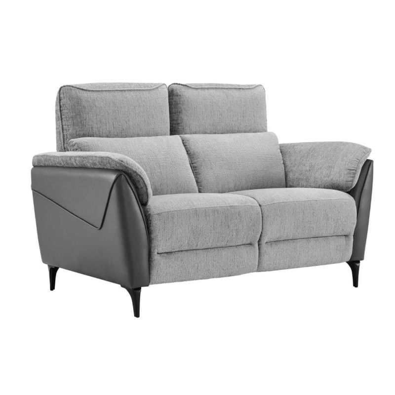 Canapé 2 places fixe bi-matière tissu chenillé et PVC gris - CELESTE Canapé 2 places fixe bi-matière tissu chenillé et PVC gris - CELESTE