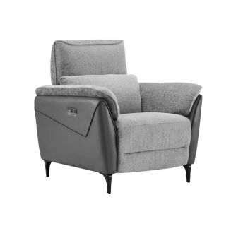 Fauteuil relax électrique bi-matière tissu chenillé et PVC gris - CELESTE