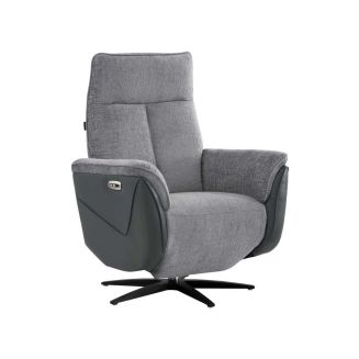 Fauteuil relax électrique pivotant bi-matière tissu chenillé et PVC gris - CELESTE