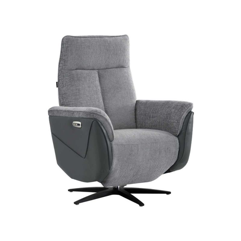 Fauteuil relax électrique pivotant bi-matière tissu chenillé et PVC gris - CELESTE