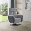 Fauteuil relax électrique pivotant bi-matière tissu chenillé et PVC gris - CELESTE