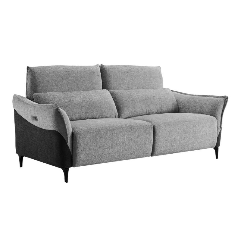 Canapé 3 places relax électrique tissu chenillé bicolore gris et gris carbone - AKENIA Canapé 3 places relax électrique tissu chenillé bicolore gris et gris carbone - AKENIA